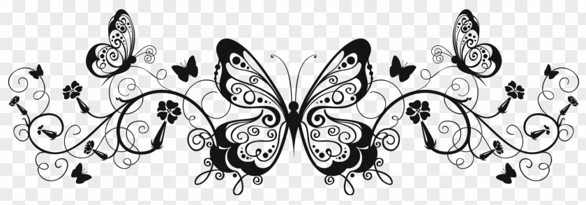 Decorative Line Butterfly Black And White Clip Art PNG