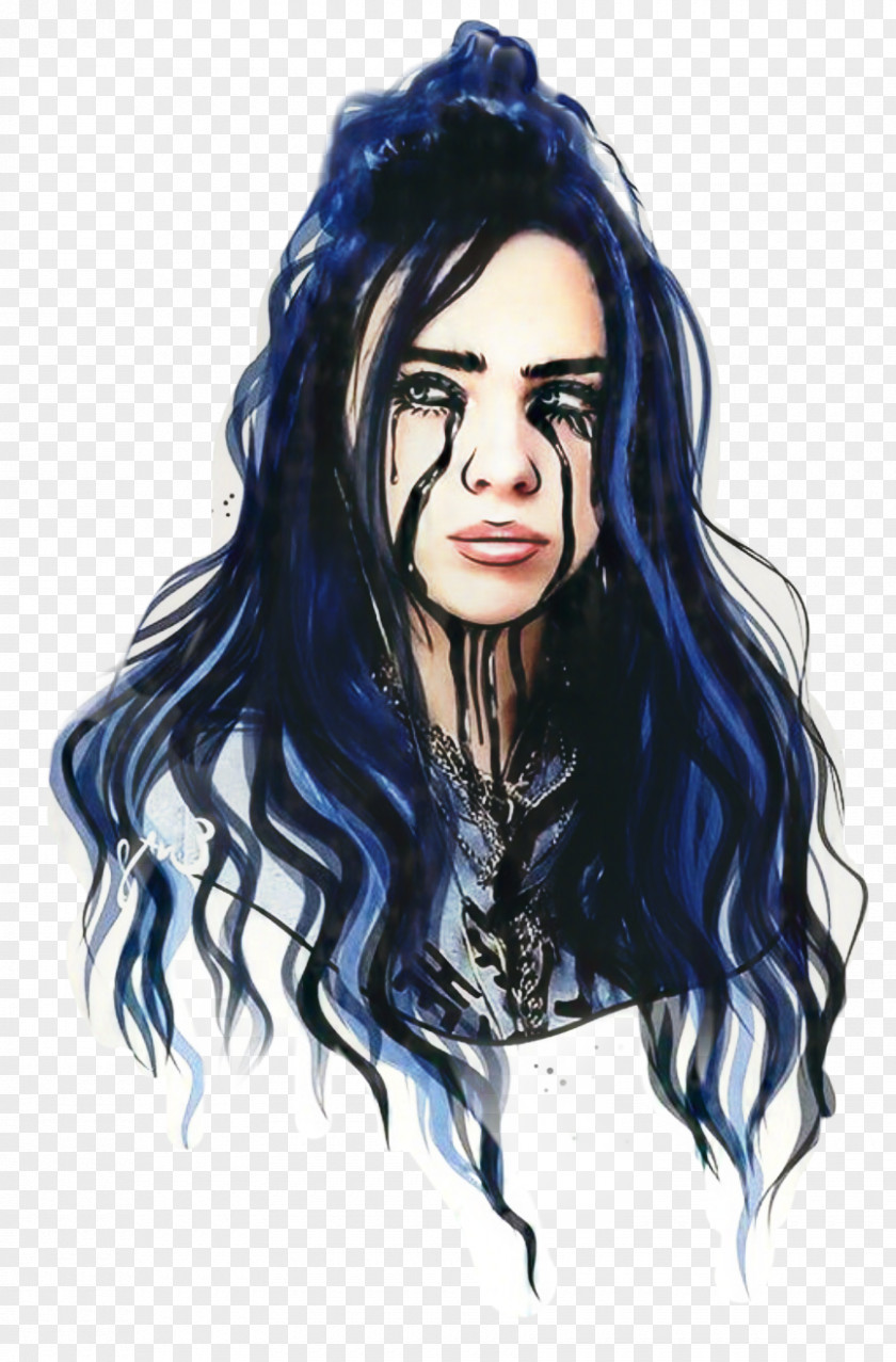 Watercolor Paint Lace Wig Billie Eilish Background PNG