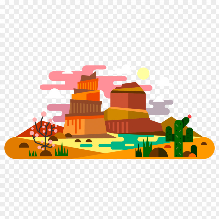 Desert Attractions American Frontier Flat Design Landscape Illustration PNG