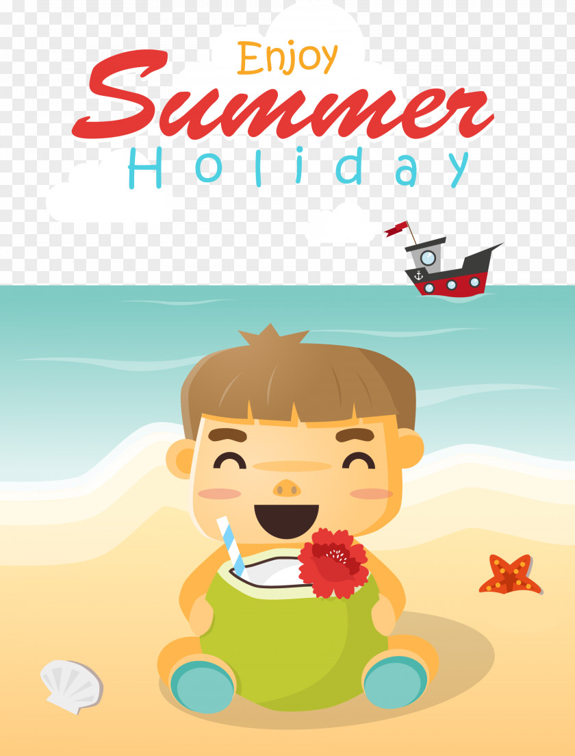 Happy Summer Child Creative Vacation Beach Illustration PNG
