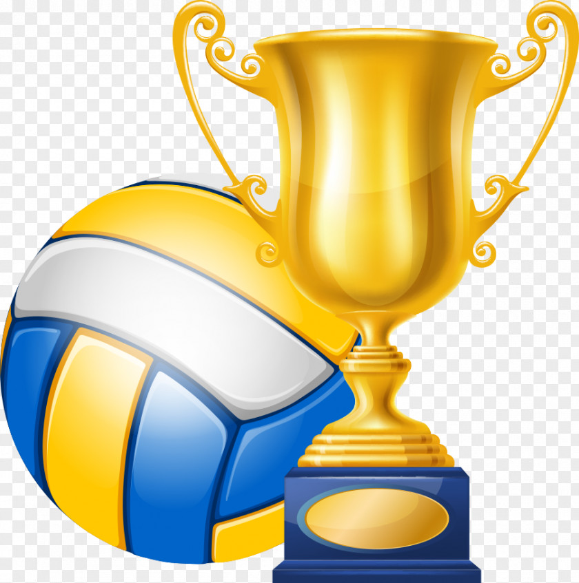 Vector Golden Trophy And Volleyball Clip Art PNG