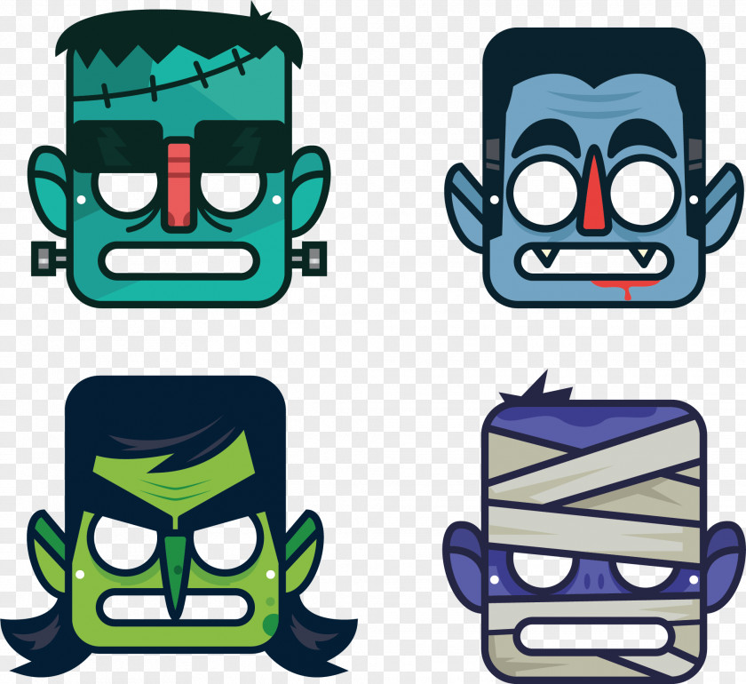 Four Cell Monster Vector Frankenstein Halloween Mask Cartoon PNG