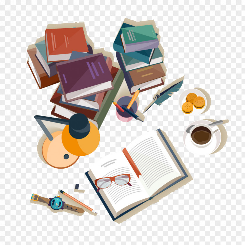 Books And Stationery Flat Design Illustration PNG