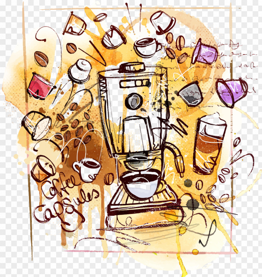 Vector Coffee Machine And Cups Coffeemaker Espresso Cafe Cup PNG