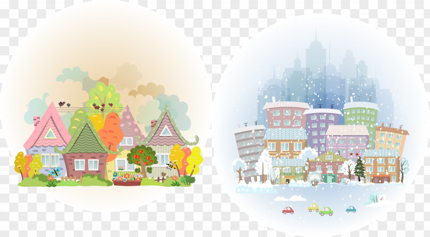 Spring And Winter Scenery Vector Drawing Clip Art PNG