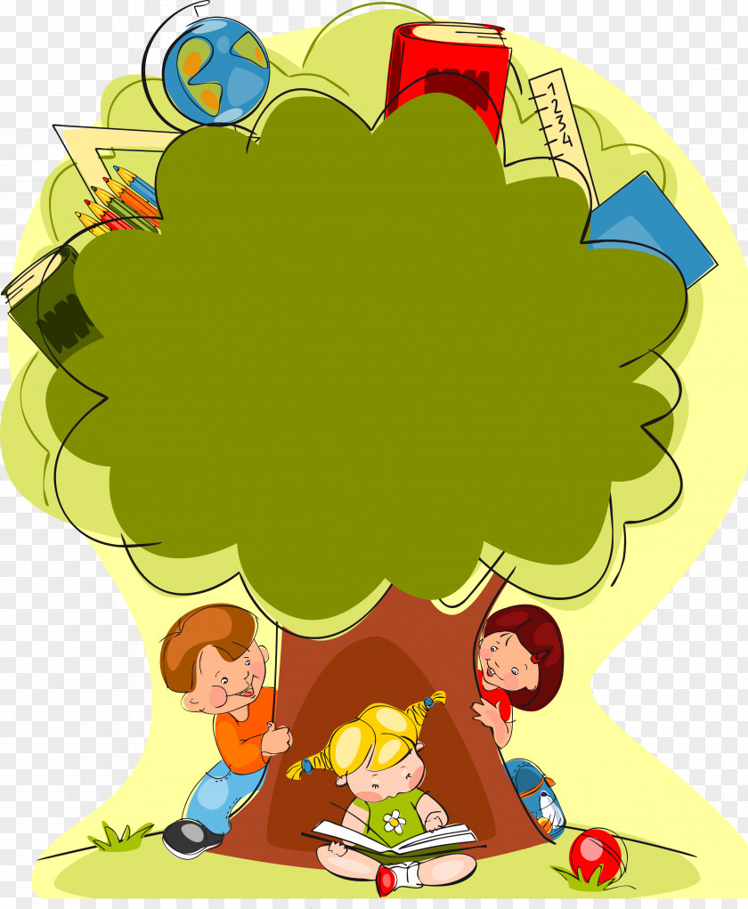 Cartoon Painted Trees And Children School Child Drawing Illustration PNG