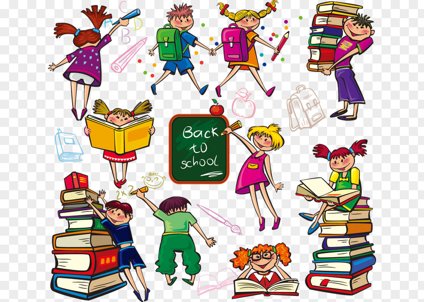 Hand-drawn Cartoon School Season People Carrying Bags Student Illustration PNG