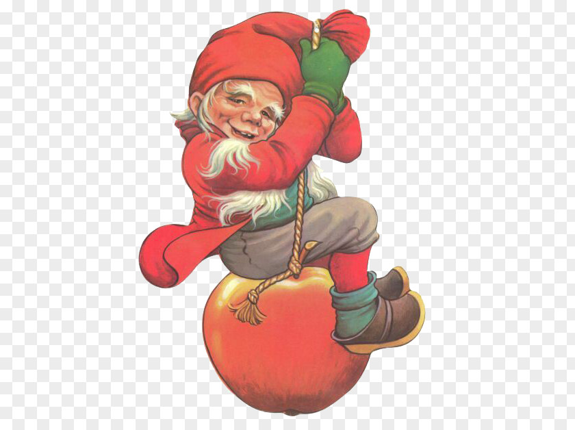 Apple Hanging On Old Red Hat Dwarf Sweden Santa Claus Christmas Ornament Illustration PNG
