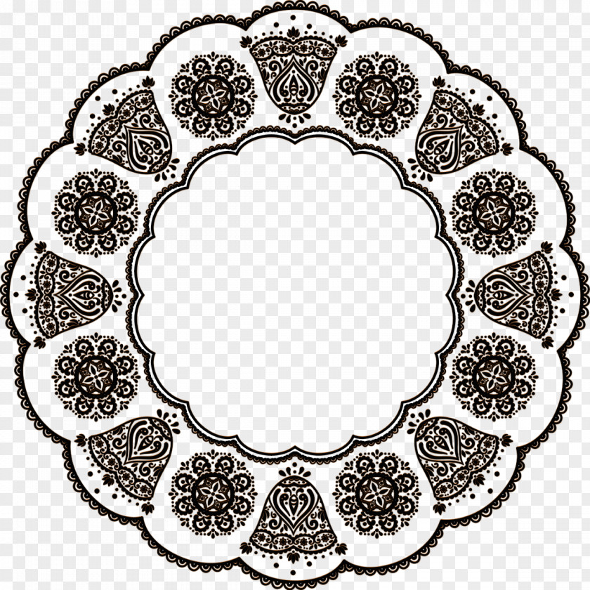 Lace Ornament Flower Monochrome PNG