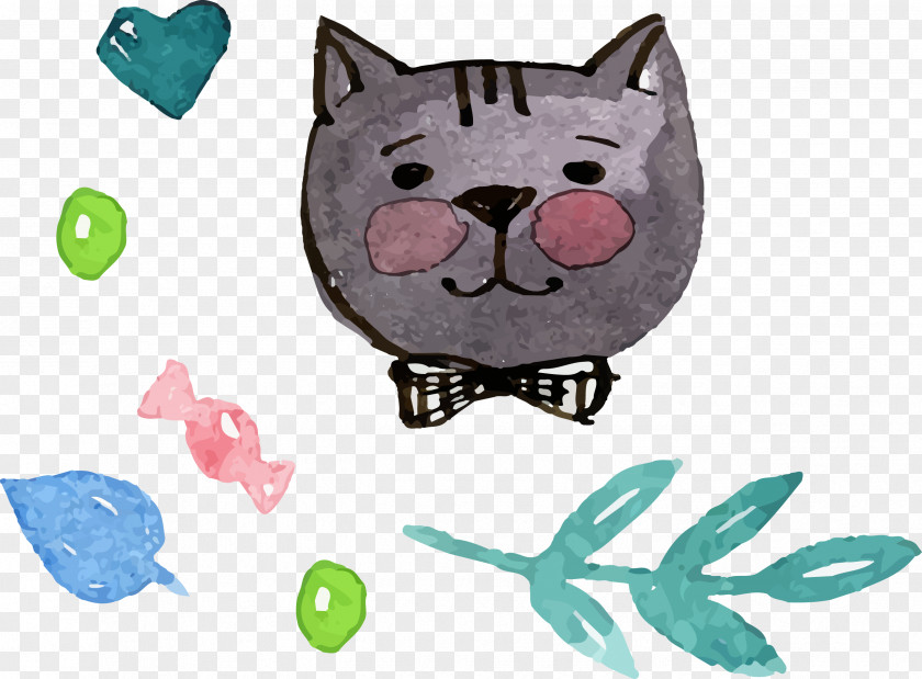 Cartoon Kitten Leaves Candy Cat PNG