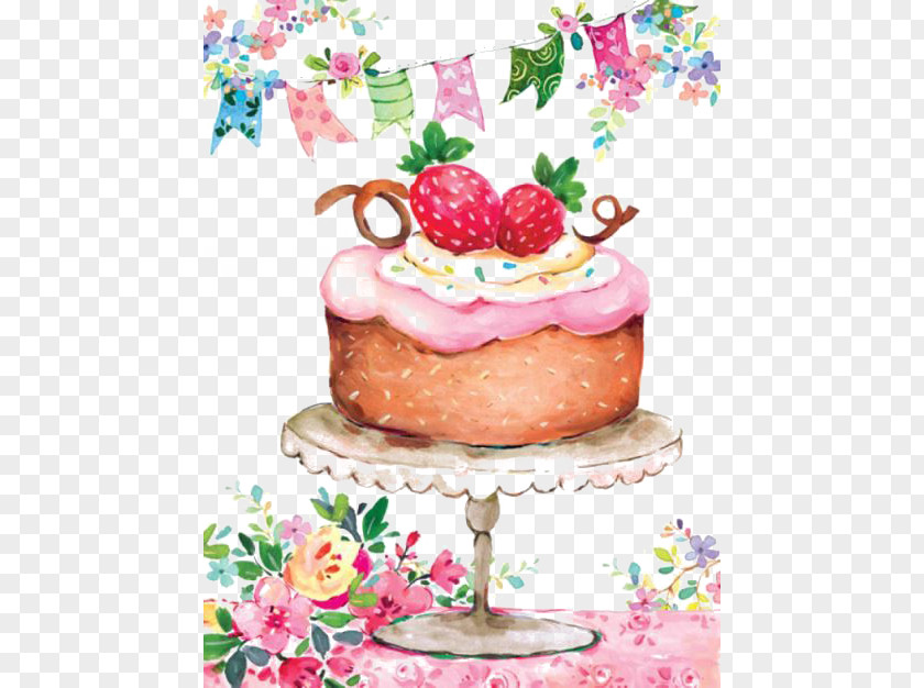 Strawberry Cake Birthday Cream Illustration PNG