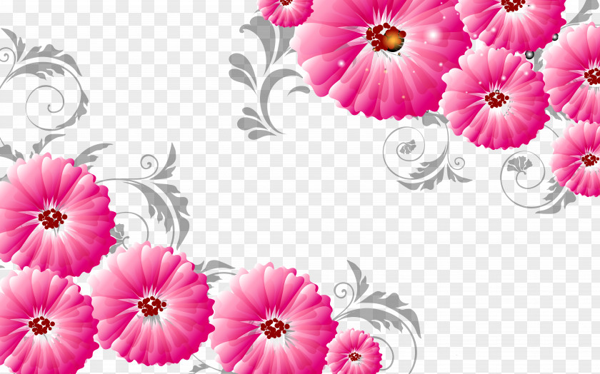 Three-dimensional Pink Flowers Backdrop Mural Wall 3D Computer Graphics Flower Film PNG