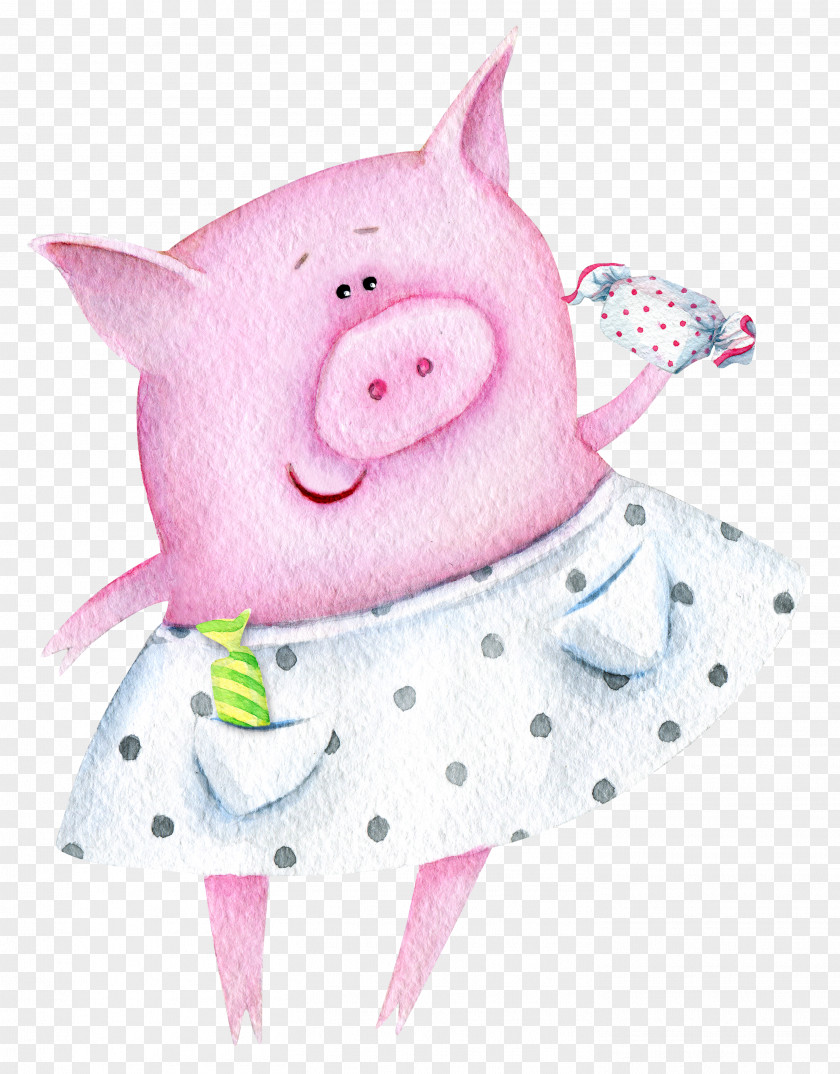 Cartoon Pig Domestic Piglet Watercolor Painting Illustration PNG