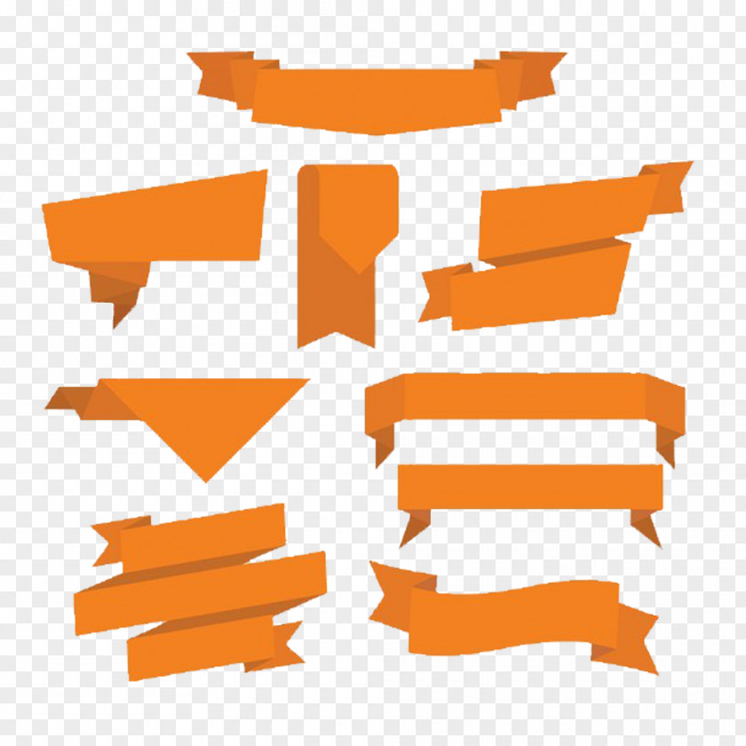 Orange Polygon Folding PPT Decoration Ribbon Euclidean Vector PNG