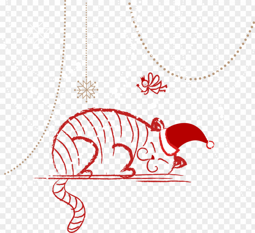 Vector Line Drawing Of Sleeping Cat Illustration PNG