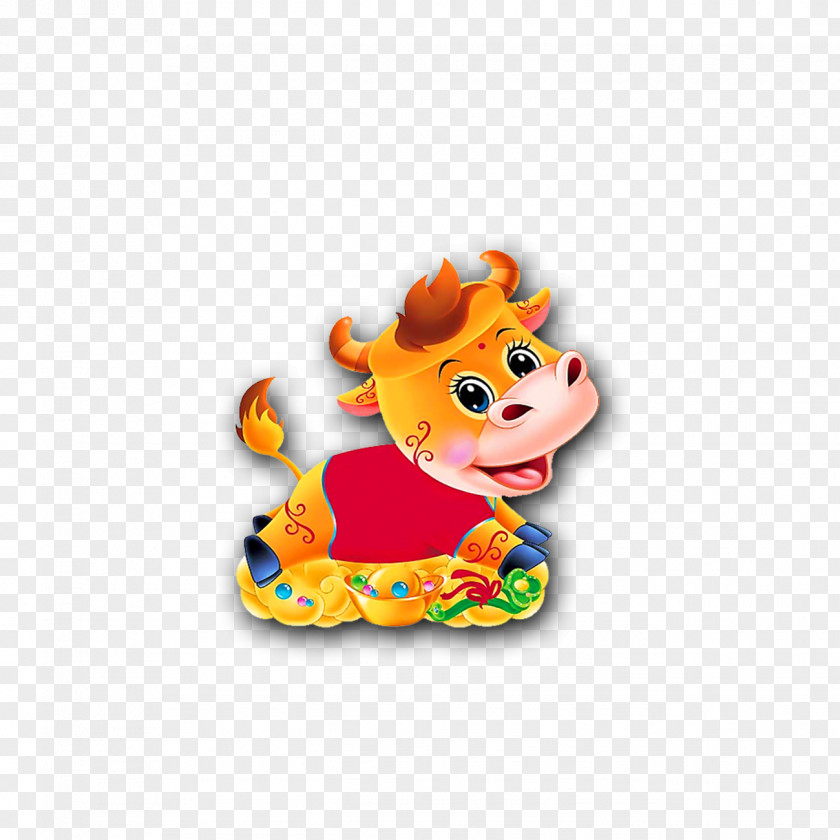 Cartoon Birthday Cow Chinese New Year Ox Zodiac Happiness Traditional Holidays PNG