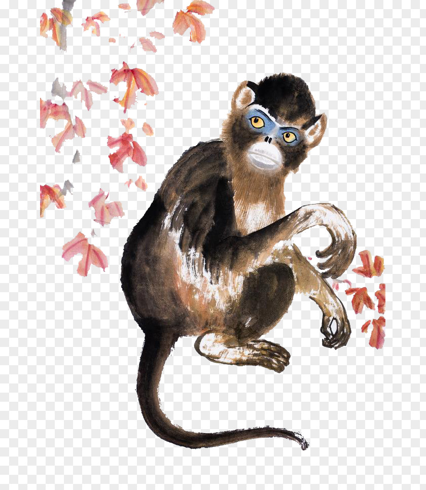 Hand Painted Black Monkey Chinese Painting Stock Photography Illustration PNG
