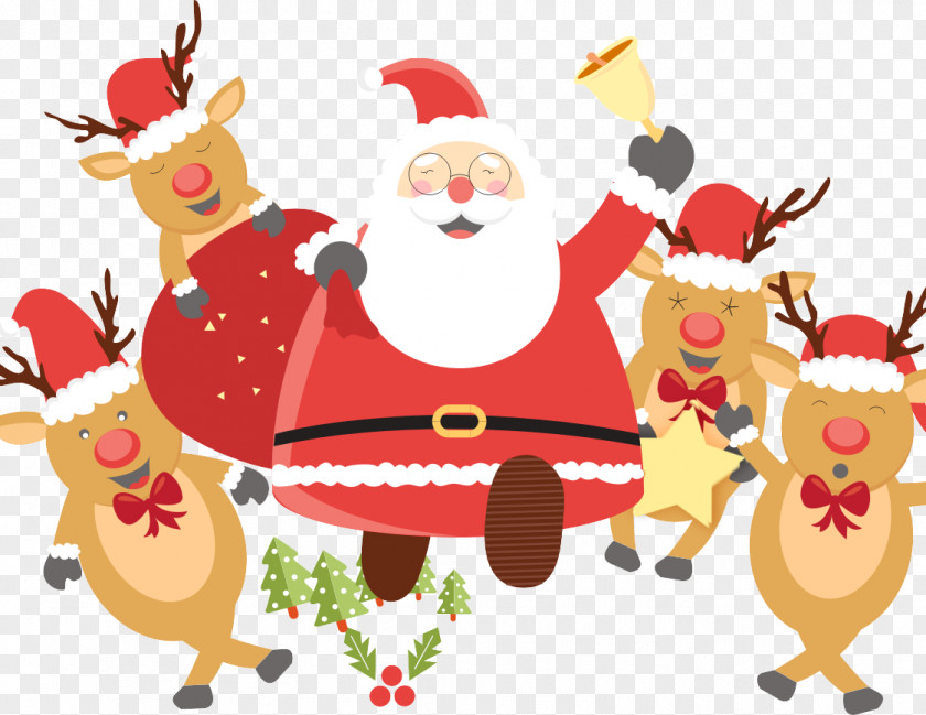 Santa And His Little Friends Clauss Reindeer Christmas Gift PNG