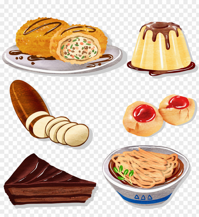 Cartoon Bread Dessert Toast Egg Tart Croquette Dish PNG