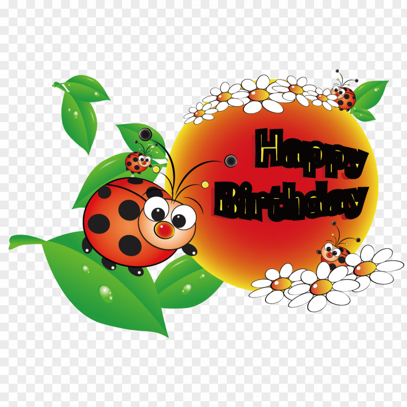 Insects And Leaves Birthday Cake Greeting Card Wish PNG