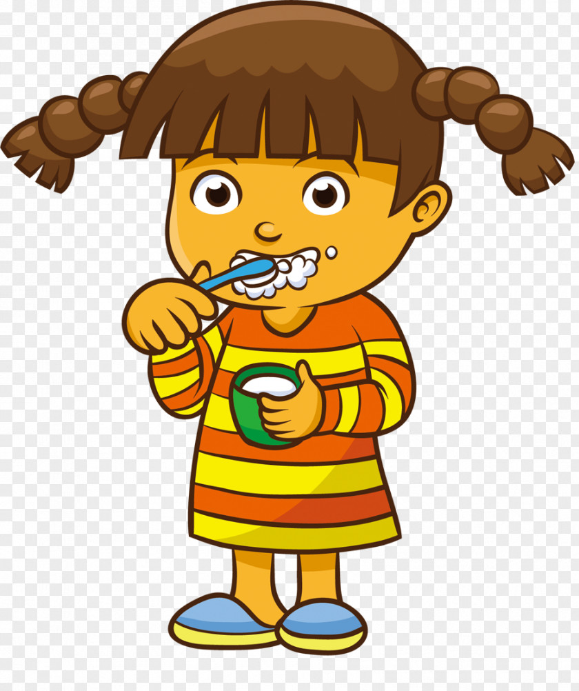 Tooth Brushing Cartoon Girl PNG brushing Girl, Children wash clipart PNG