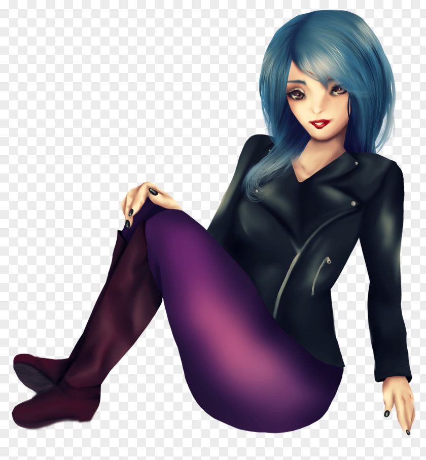 Purple Black Hair Tights Character PNG