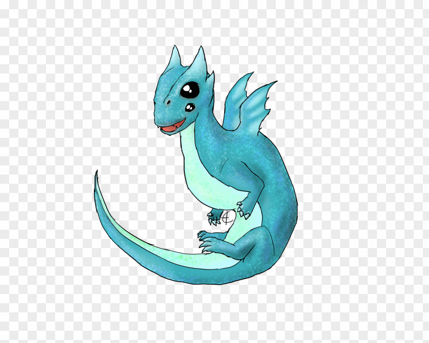 Baby Dragon Lineart Animated Cartoon Animal Turquoise PNG