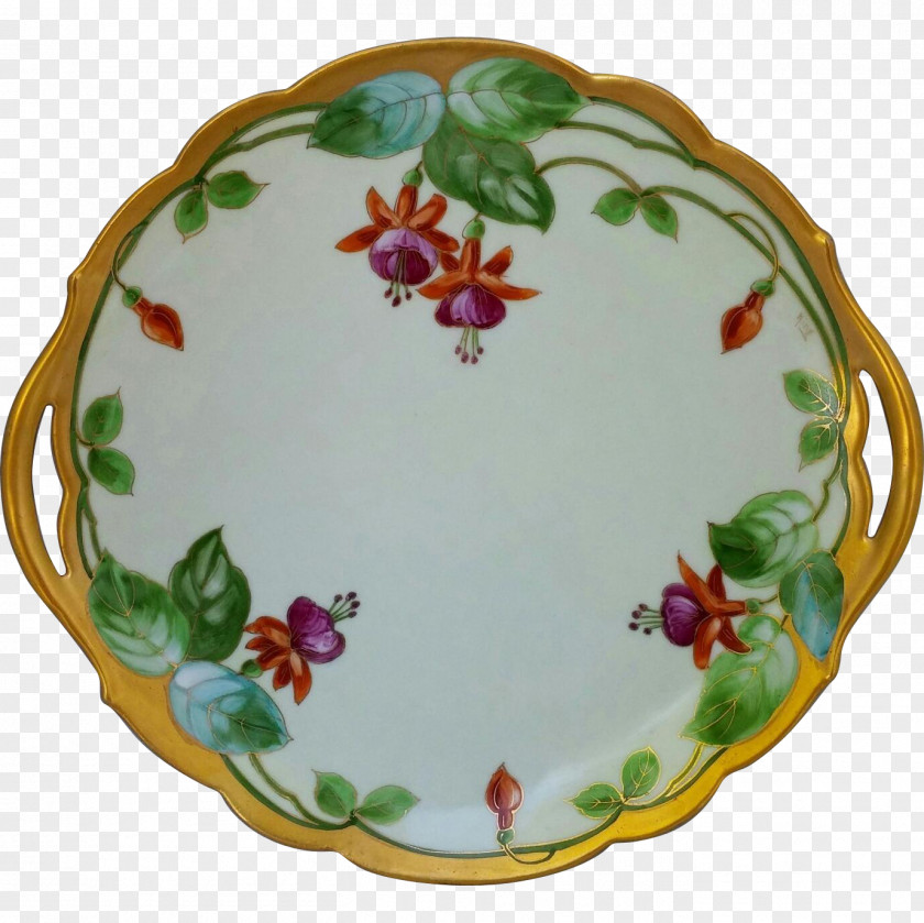 Green Hand Painted Leaf Floral Border Tableware Platter Ceramic Plate Saucer PNG