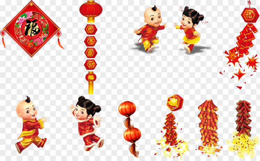 Traditional Chinese Word Fu Style Firecracker New Year Antithetical Couplet PNG