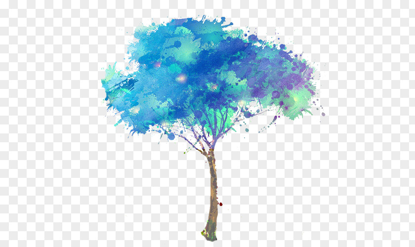 Blue Watercolor Tree Abstract Art Clip PNG