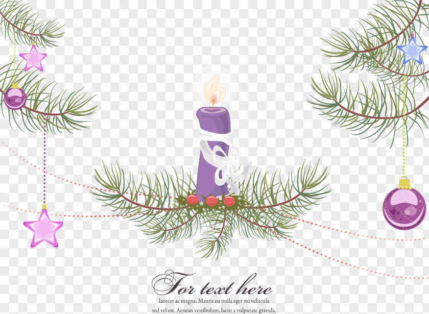Christmas Candles And Pine Poster Illustration PNG
