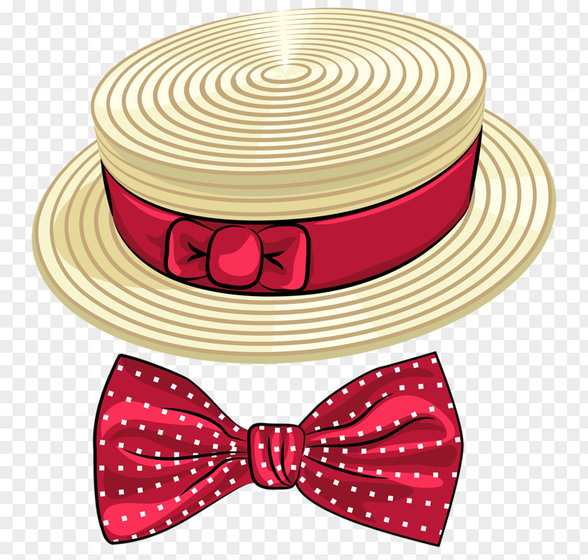 Round Cap Straw Hat Bow Tie Fashion Accessory Necktie PNG