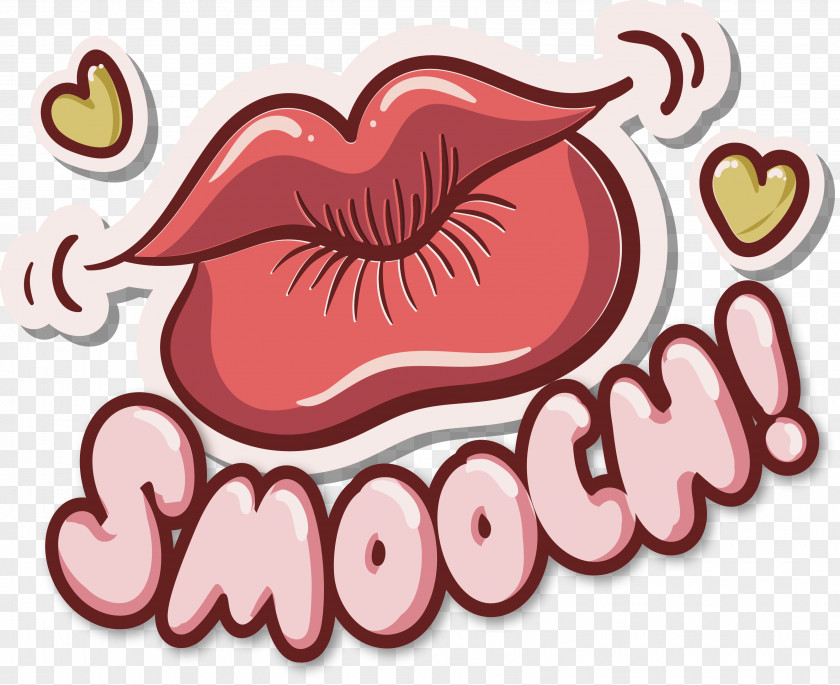 Kiss Cartoon Lip PNG , Sexy big red lips, smooching lips illustration with text overlay clipart PNG