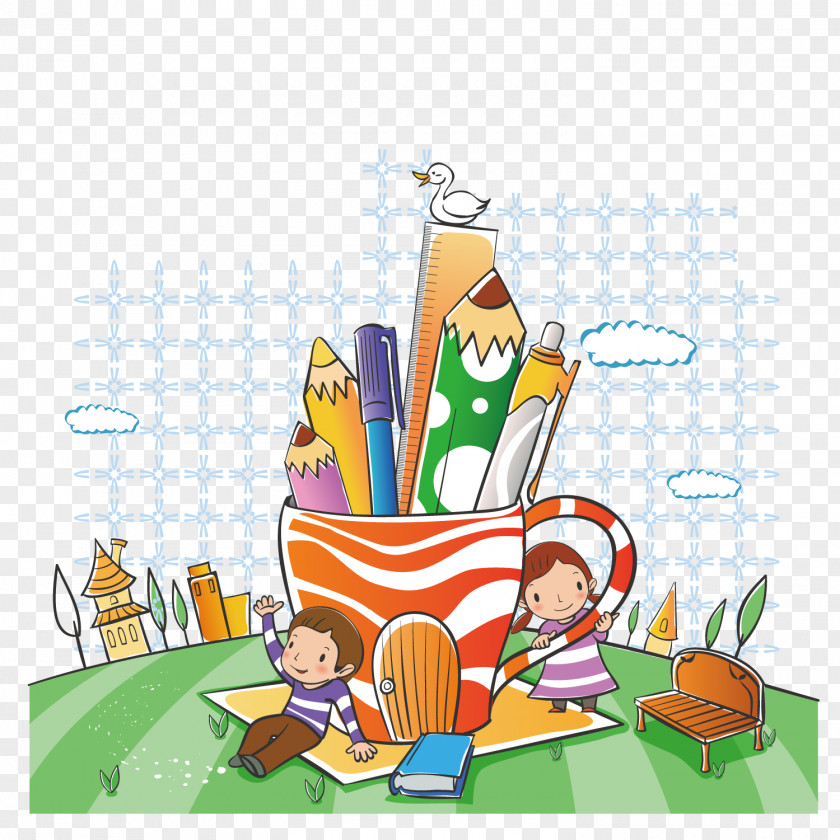 Play The Child Next To Cartoon House Writing Illustration PNG