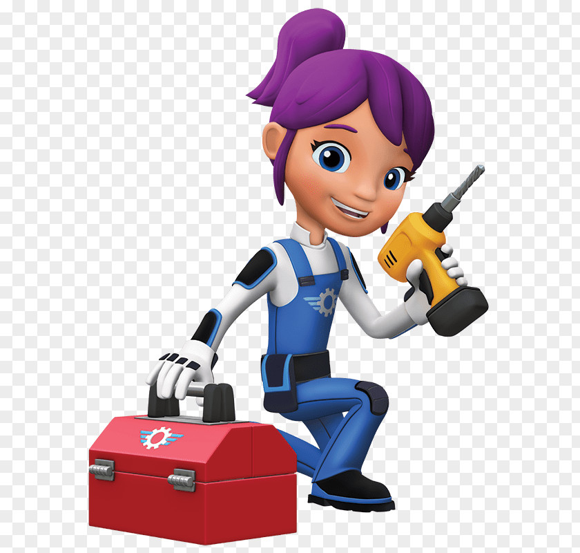 Blaze And The Monster Machines Gabby With Toolbox PNG and the Toolbox, purple-haired female character holding power tool clipart PNG