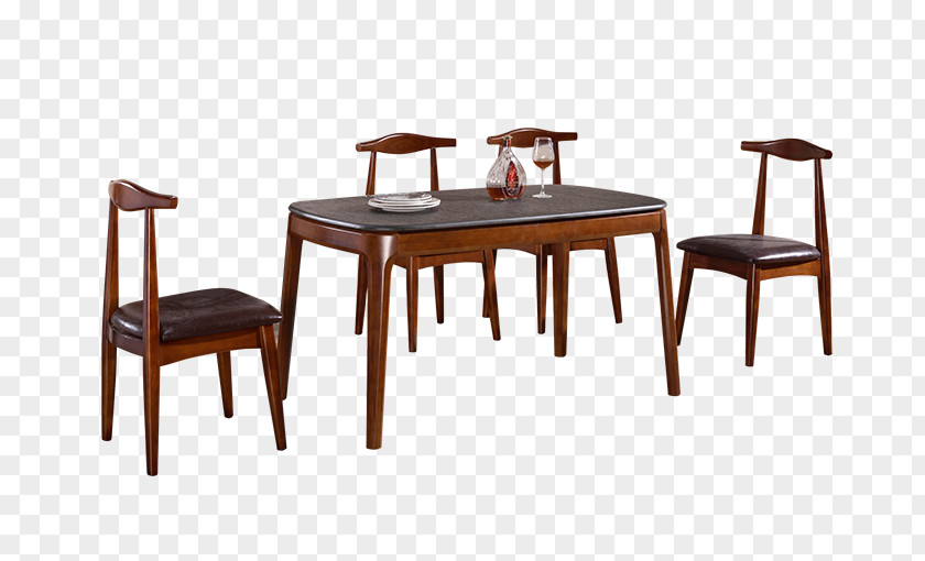 Dark Wood Dinette Table Chair Dining Room PNG