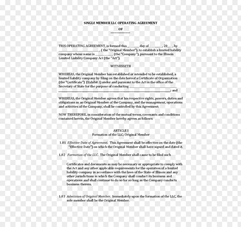 Business Operating Agreement Limited Liability Company Articles Of Organization Maryland PNG