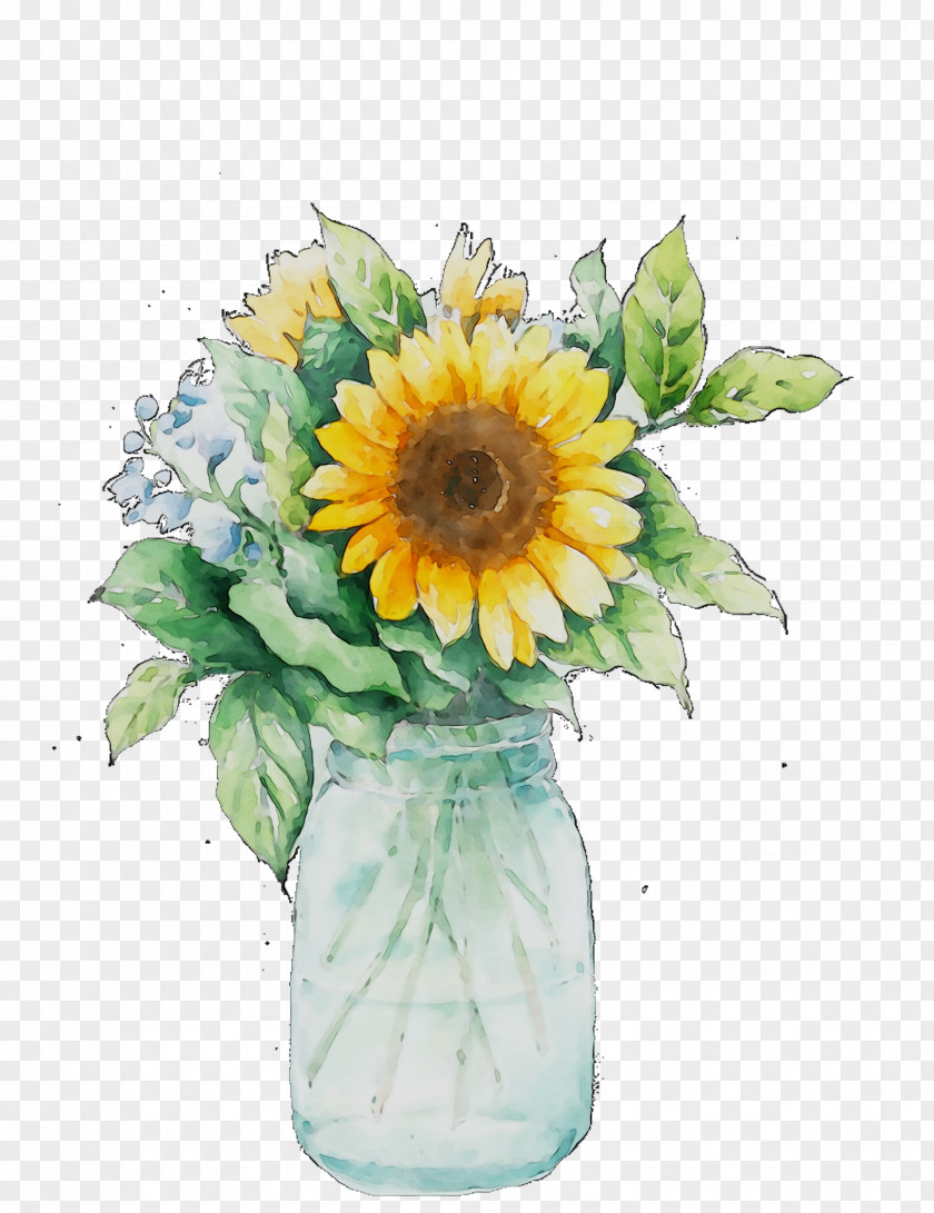 Common Sunflower Floral Design Vase Cut Flowers PNG