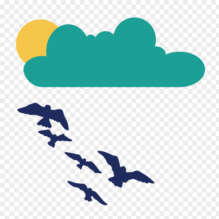 Vector Clouds Sun Seagull Flying Birds PNG