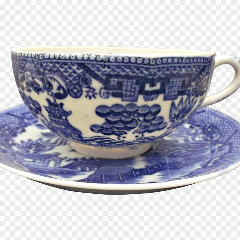 Porcelain Coffee Cup Willow Pattern Saucer Blue And White Pottery Ceramic PNG