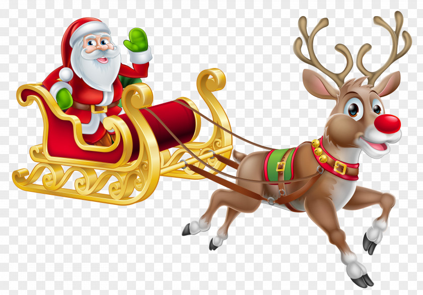 Santa Sleigh Claus Reindeer Christmas Clip Art PNG