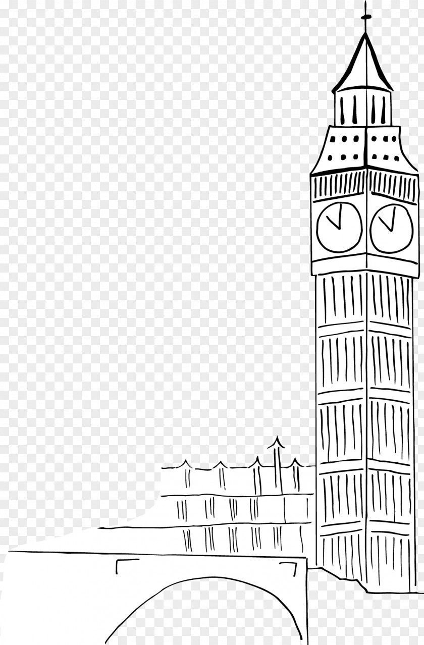 Big Ben Line Art Clock Tower Drawing PNG