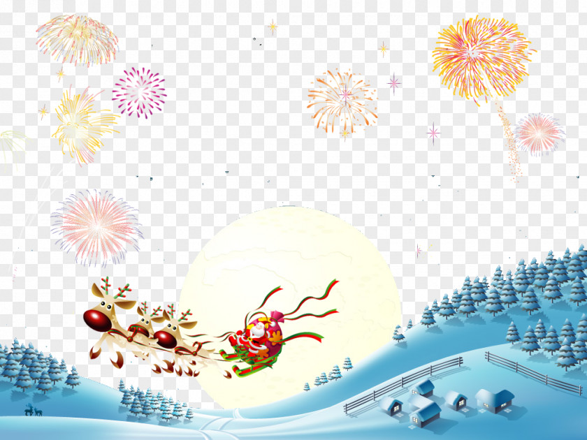 Creative Santa Claus Christmas Fireworks Mid-Autumn Festival Cartoon PNG