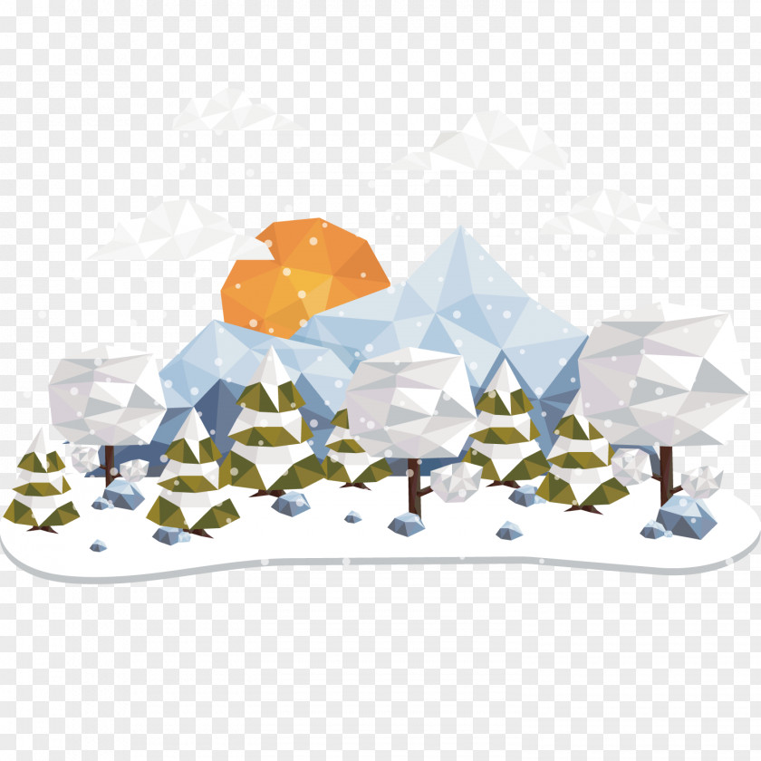 Winter Landscape Polygon Style Computer Graphics PNG