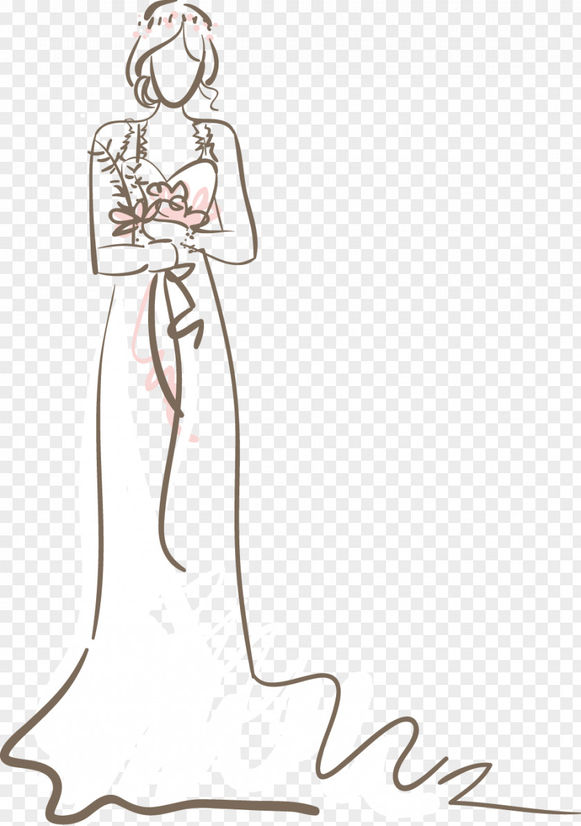 Woman Holding Flowers Bride Contemporary Western Wedding Dress PNG