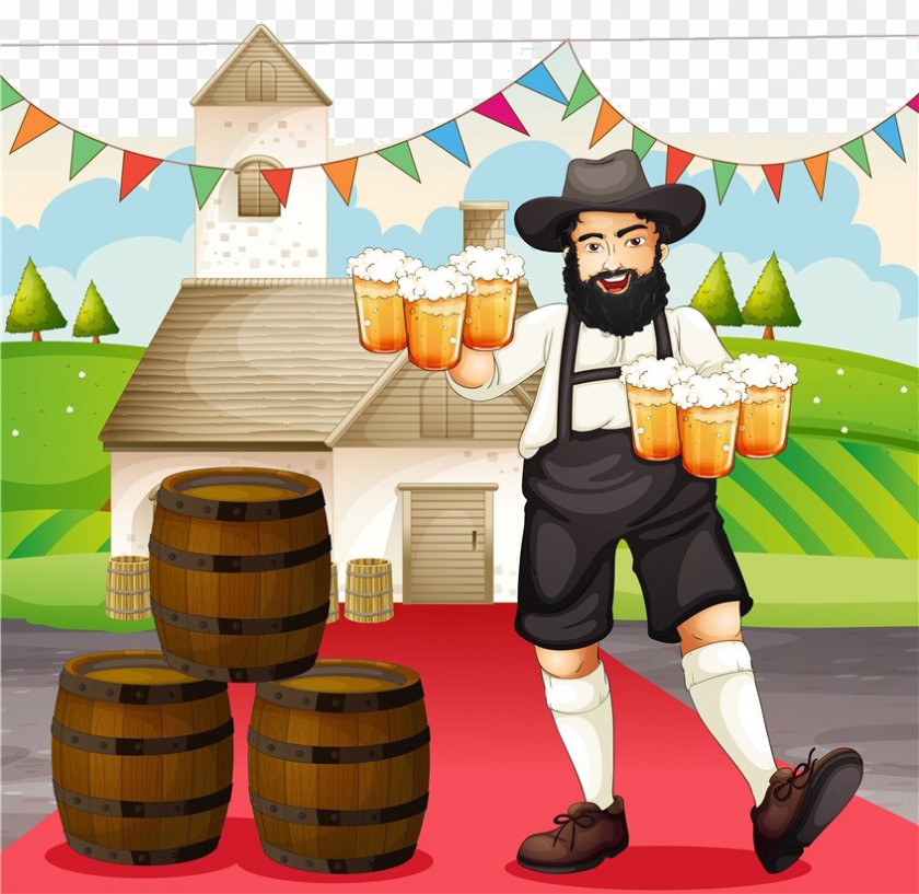 Cartoon Man Wine Bavaria Oktoberfest Royalty-free Illustration PNG