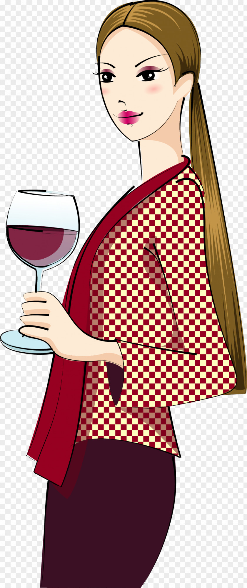 A Woman Holding Red Wine Glass PNG