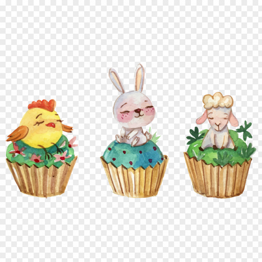 Creative Cakes Easter Bunny Cake Cupcake Watercolor Painting PNG
