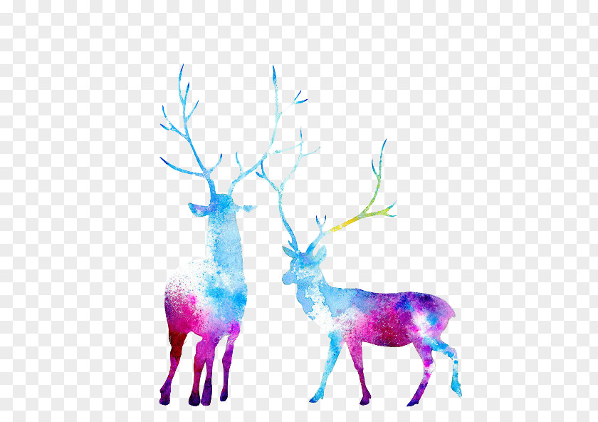 Deer Reindeer Moose Watercolor Painting PNG