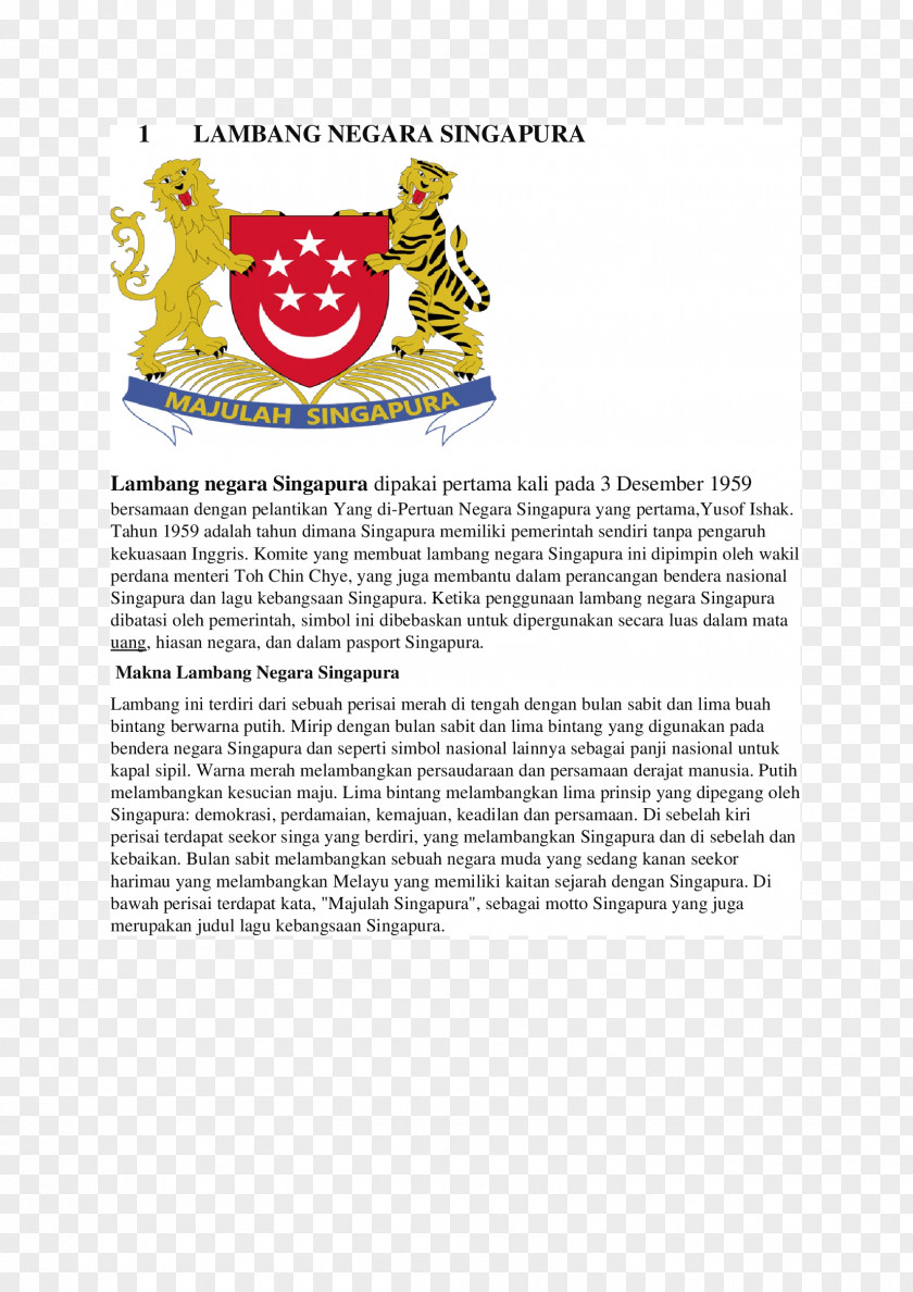 Negara Coat Of Arms Singapore Paper National Emblem PNG